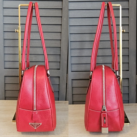 Authentic PRADA Red Bowler Shoulder Bag - Picture 3 of 12